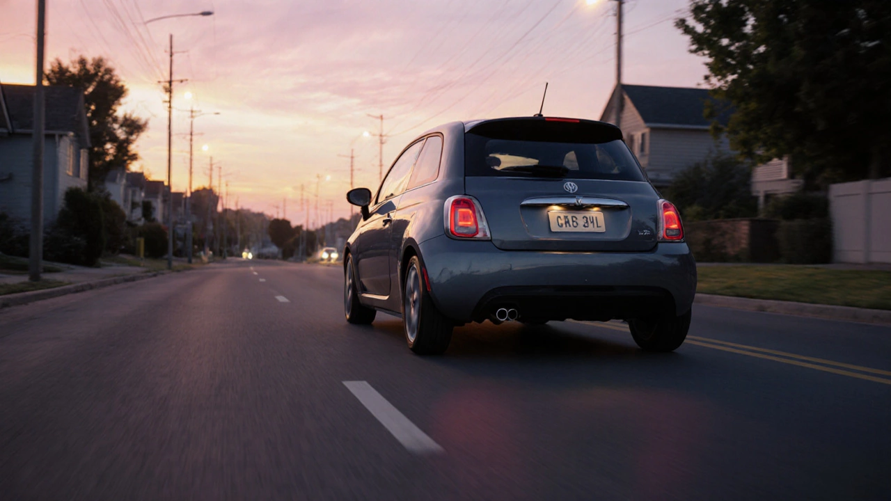 Автомобиль на тихой дороге, водитель плавно нажимает газ и тормоз.