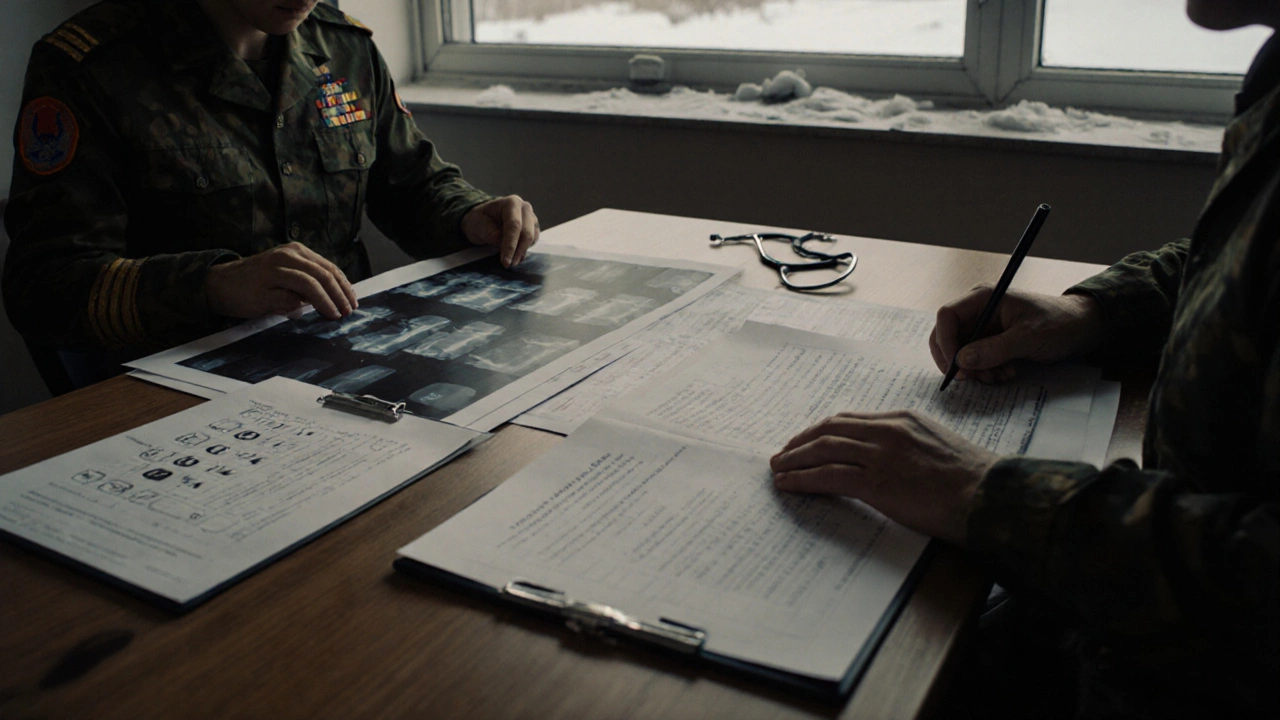 Медицинские документы для категории В на столе в военном госпитале