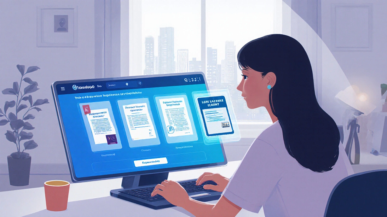 Женщина подает заявление на замену прав через Госуслуги на ноутбуке.