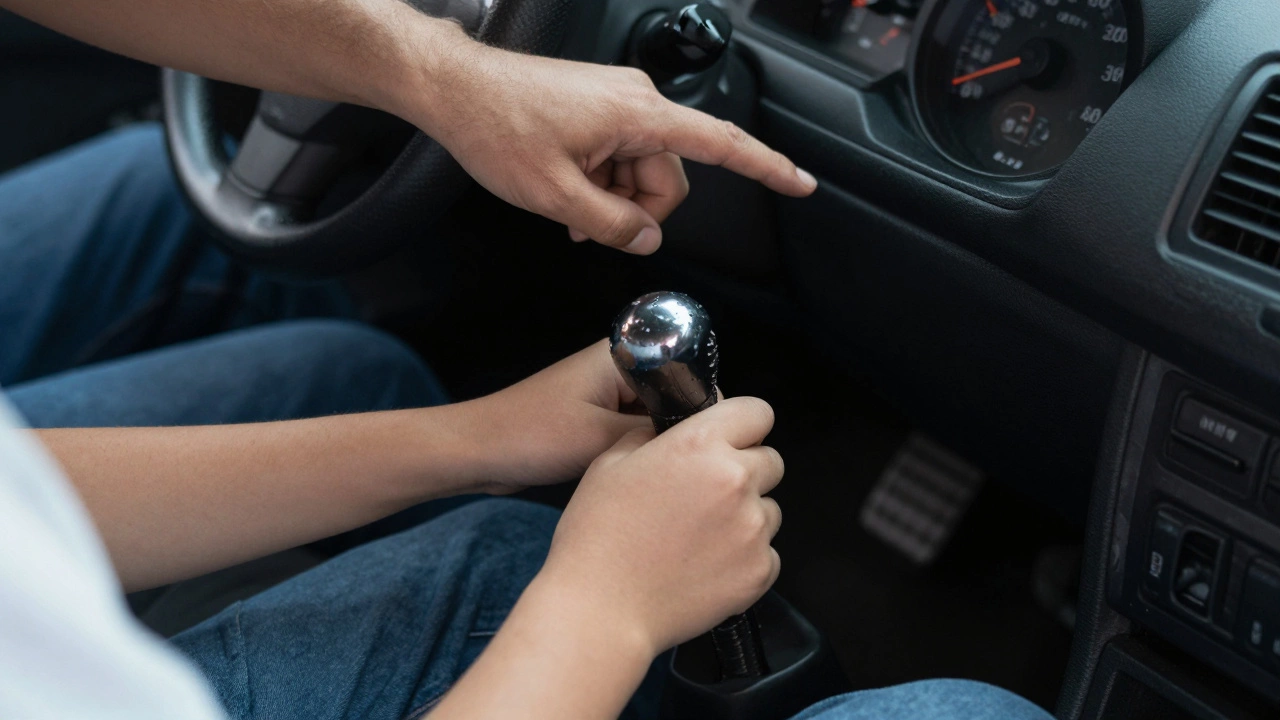 Руки практикуют переключение передач и работу сцепления в машине с МКПП