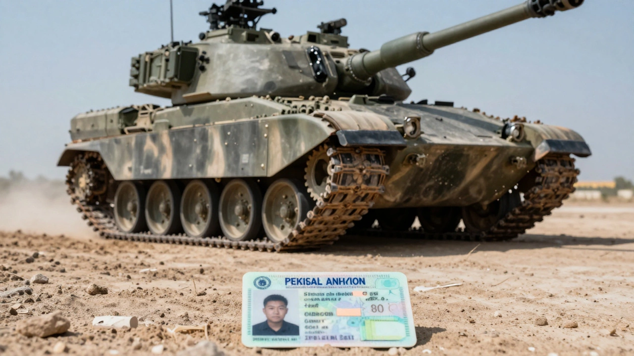 Солдат управляет танком, гражданские права лежат рядом.