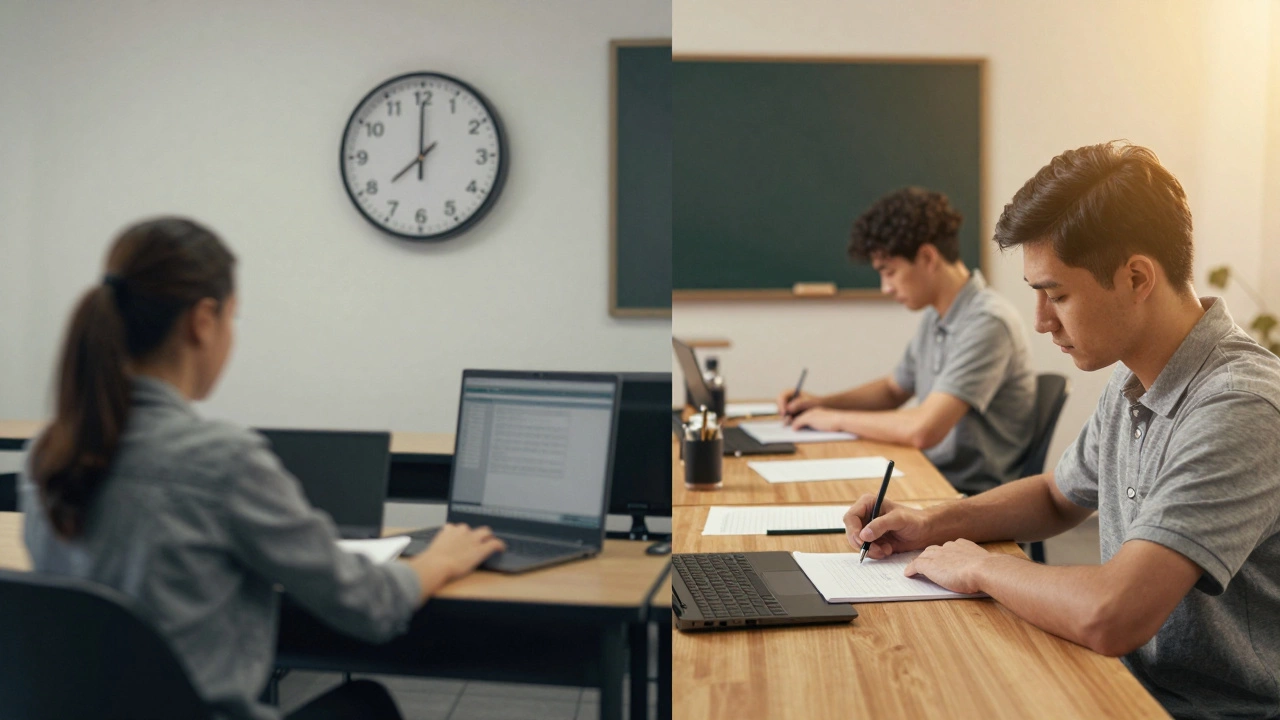 Сравнение: короткий урок без разбора ошибок слева и полный 90-минутный урок с обратной связью справа, символизирующие эффективное обучение.