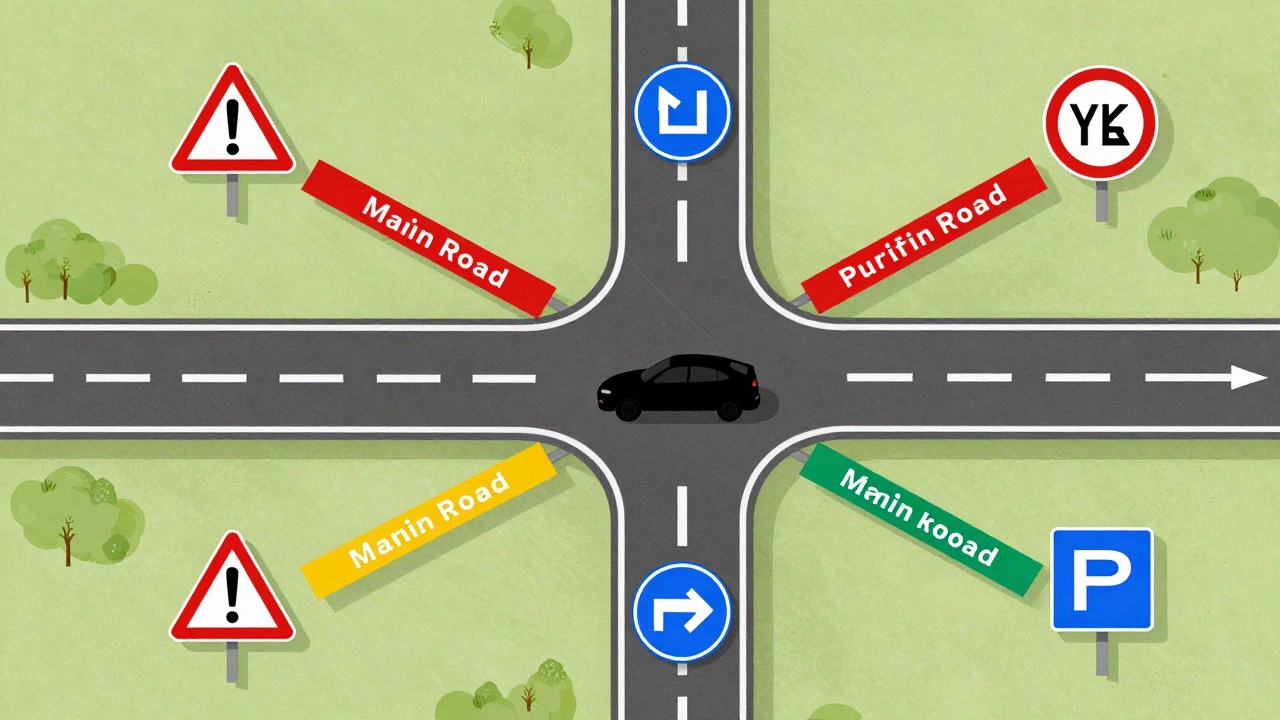 Цветные категории дорожных знаков России: предупреждающие, приоритета, запрещающие, предписывающие, информационные, сервиса и дополнительные таблички.