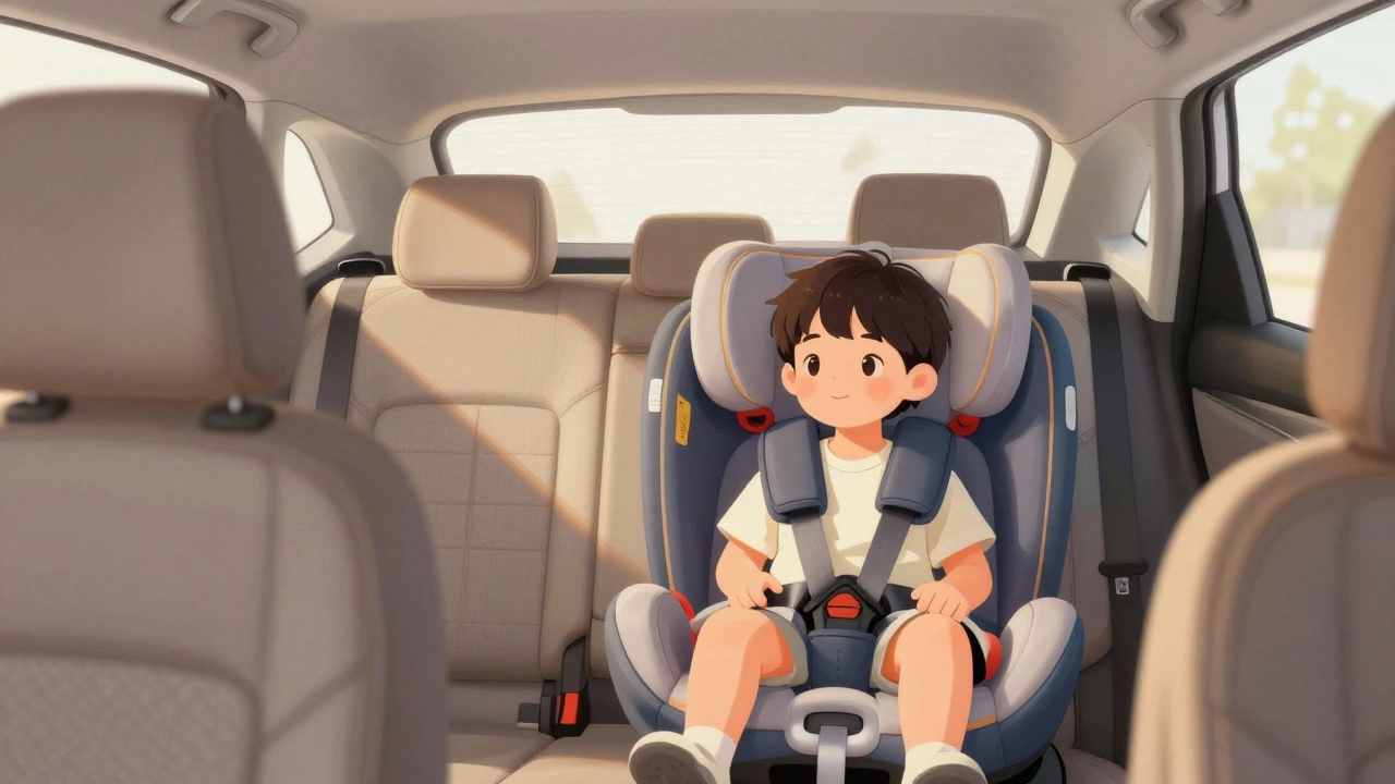 Ребенок сидит в детском автокресле на заднем сиденье