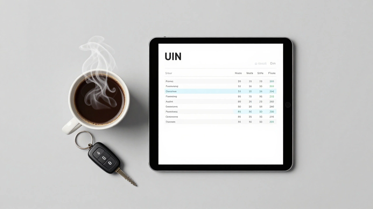 Электронный чек об оплате штрафа на экране планшета рядом с ключами от авто