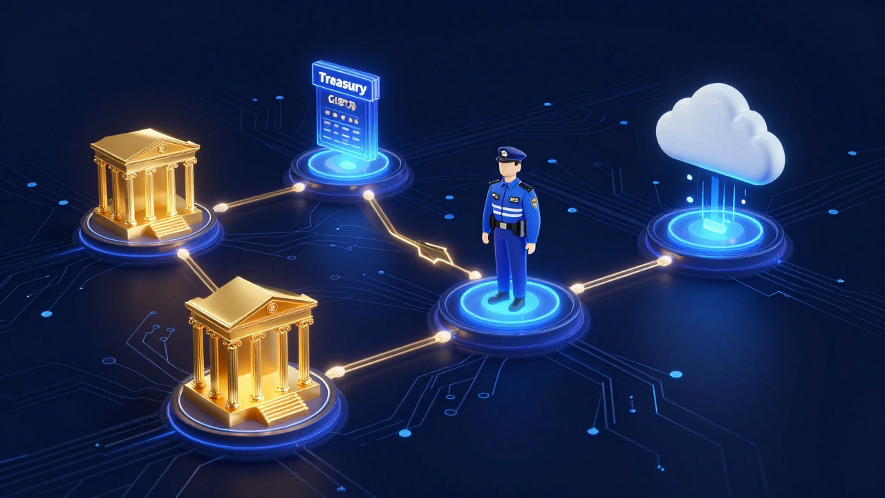 Схематичное изображение пути передачи данных о платеже между ведомствами