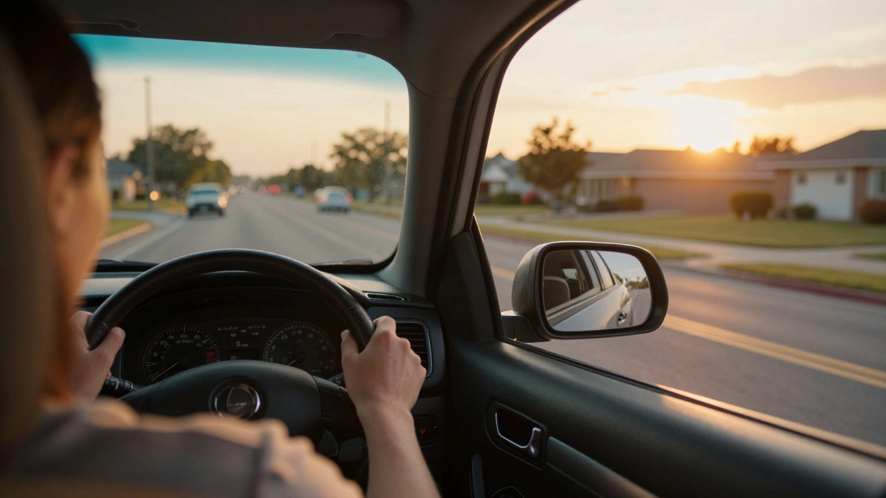 Вид из салона автомобиля при выезде из тихой зоны в городской поток